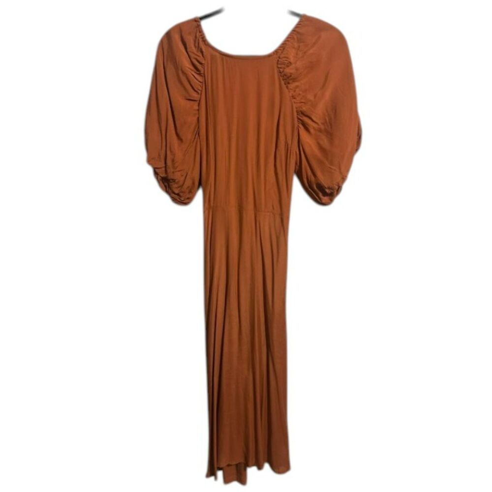 A New Day Rust Puff Sleeve Midi Dress Small Square Neck Dress